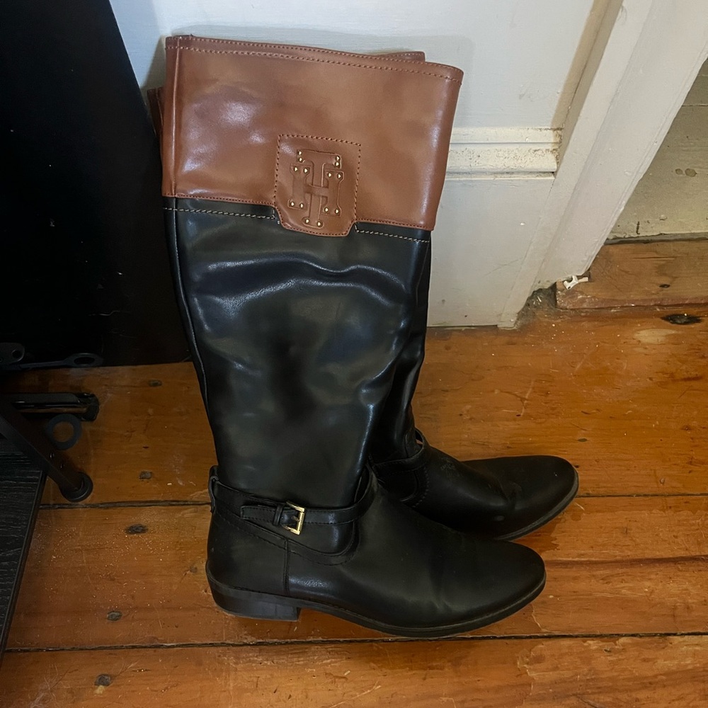 Tommy Hilfiger Black and Brown Heeled Boots